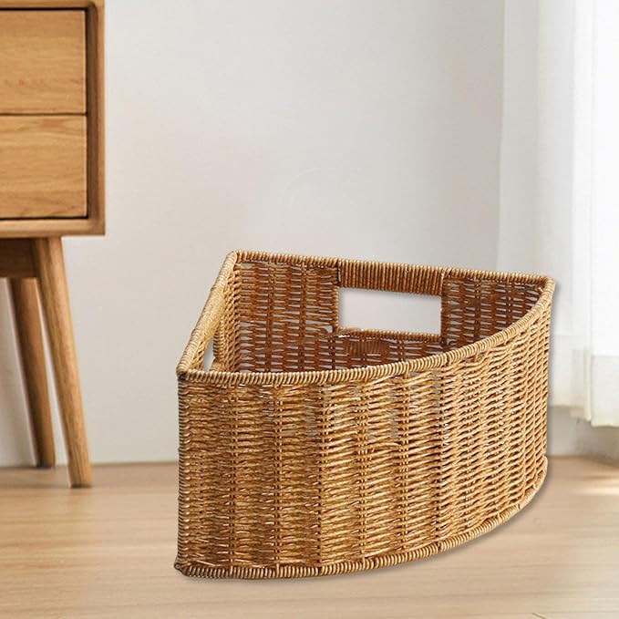 Corner Storage Basket Triangle Storage Box Lightweight with Handle Space Saving Accessory Organizer for Bathroom Magazines , L