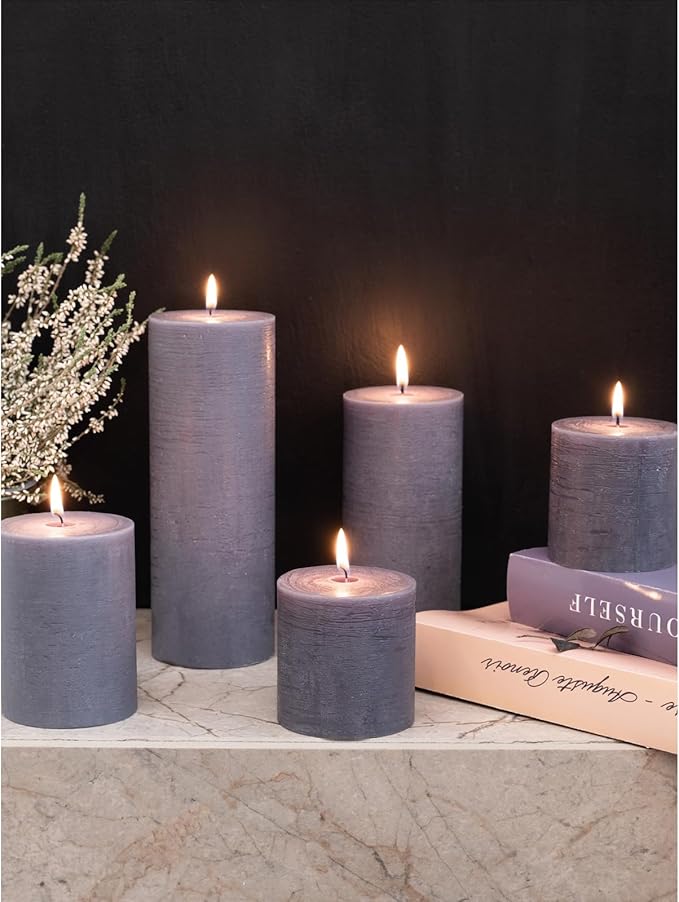 CANDWAX 3x4 inch Pillar Candles Set of 3 – Unscented Dripless Rustic Dark Gray Candles for Wedding Decor, Home Use