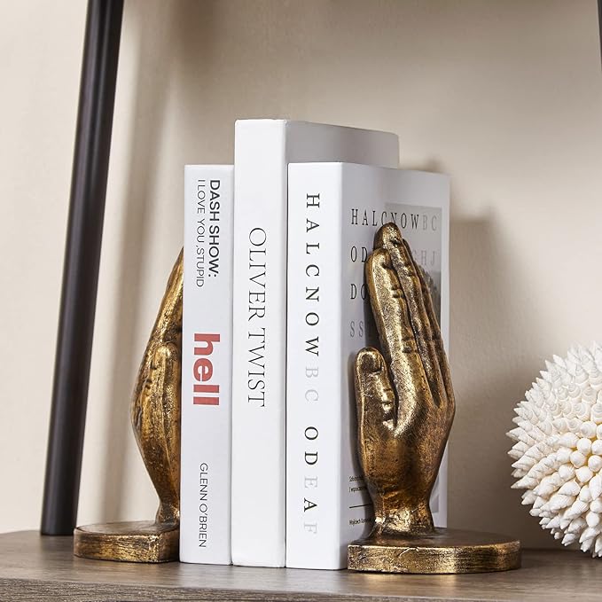 Book Ends to Hold Books Heavy Duty - Book Ends for Shelves, MXARLTR Decorative Bookends for Heavy Books with Anti-Slip Base Book Stopper for Home Office Meditation Yoga Room Decor (Antique Brass)