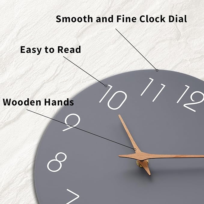 Mosewa Large Wall Clock 18 Inch Gray Modern Flatwood Silent Non Ticking Battery Operated Decorative for Bedroom Bathroom Living Room Kitchen Home Office Hotel
