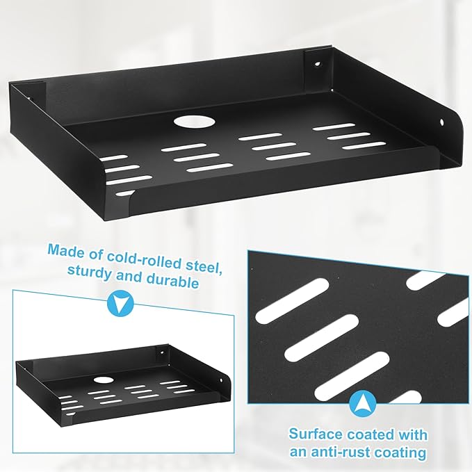 Metal Floating Shelf, 12" x 8" Heavy Duty Metal Floating Wall Shelf with Edge, Modern Wall Mounted Shelves for AV, TV Accessories, Projector, WiFi Router, TV Box, Cable Box, DVD Player, Game Console