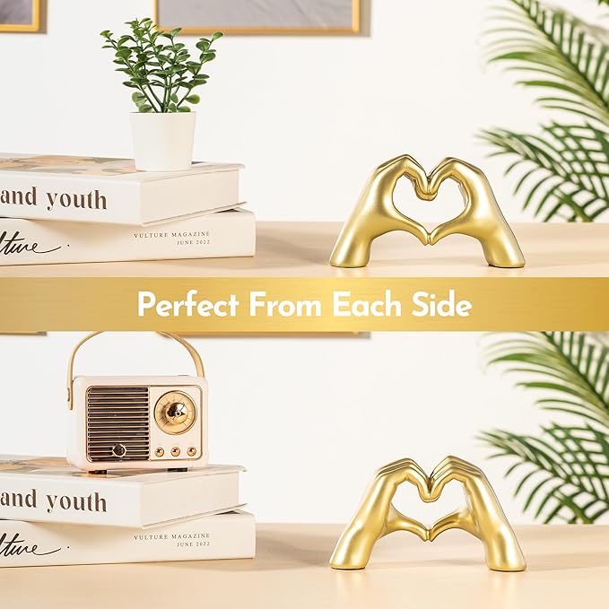 Gold Decor Living Room - Small Shelf Decor Aesthetic - Heart Hands Sculpture - Teen Girls Bedroom Knick Knacks - Cute Home Shelves Accent - Table Statue Love Decorations Gifts (Gold, Small)