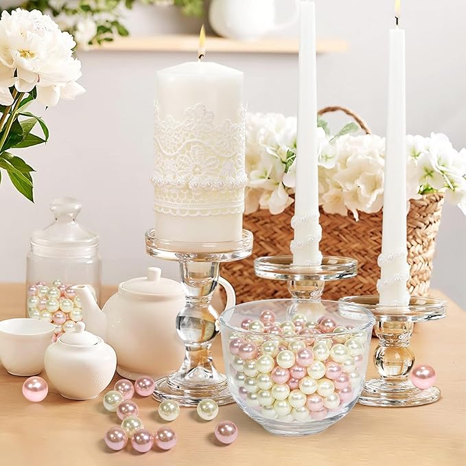 1400Pcs Cream&Pink Vase Filler Pearl Beads for Crafting 8mm Beads No Holes Decor Suitable for Wedding Decor, Party Decorations, Centerpiece Table Decorations