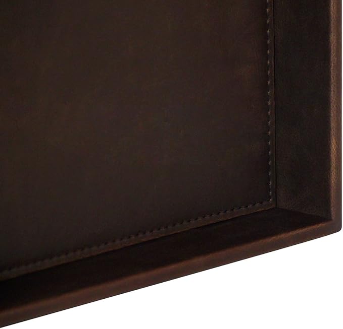 HofferRuffer Decorative Vanity Tray, Desktop Storage Organizer, Catchall Tray, Valet Tray, Nightstand or Dresser Organizer, PU Faux Leather Bathroom Tray, Brown, 10.2 x 8.4 x 1.8 inches (Pack of 2)