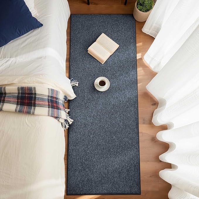 FinRèc 2x6 Washable Runner Rugs for Kitchen Hallway Bedroom, Low Pile Thin Rug Solid Color, Non-Slip Carpet Indoor for Home Decor (Navy Blue/White)
