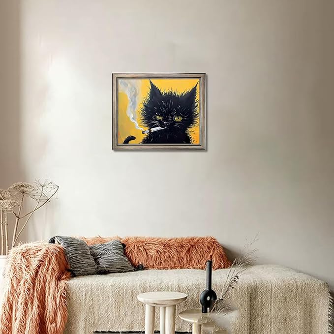 Famed Vintage Black Cat Portrait Wall Art Cat Print Poster for Room Aesthetic Mens Bathroom Bedroom Living Room Decor