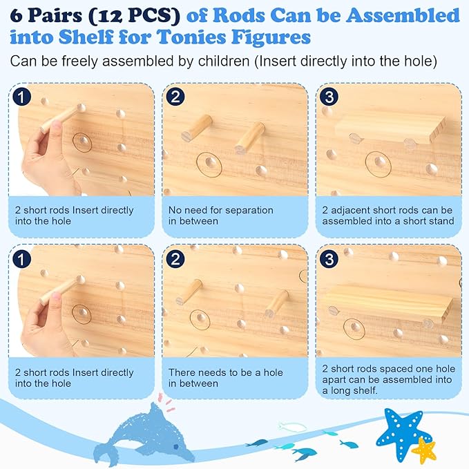 Inspired by Montessori Display Shelf for Tonies 2/1 Toniebox Figures, Dolphin DIY Open-Ended Play Storage Organizer Wall Shelf for Tonies Box Characters, Enhance Children's Hands-On Skills