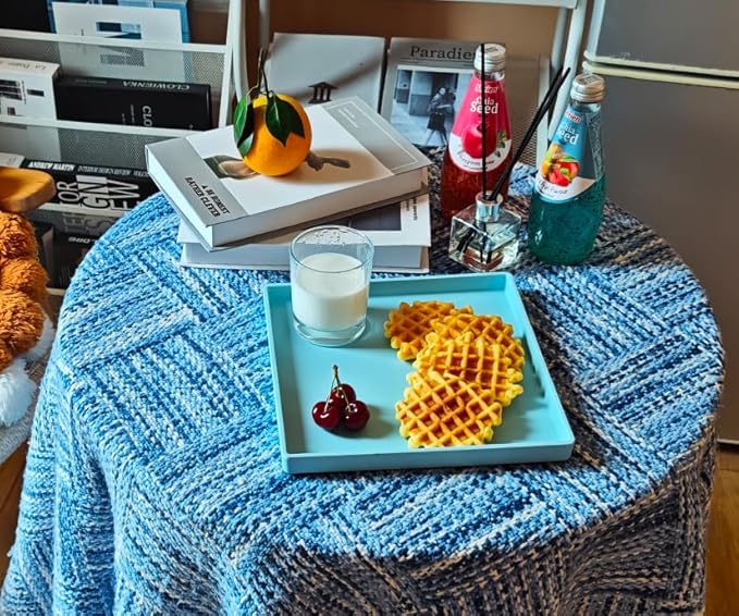 Small Square Serving Tray (9 inch), Durable Blue Tray for Desserts & Organization, Lightweight for Coffee, Drinks, Party, Seasoning, Perfume and Display.