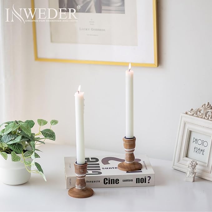 Wooden Taper Candle Holders: Wood Candlestick Holders Rustic Farmhouse Fall Decor for Living Room Dinning Table Centerpiece Christmas Set of 2