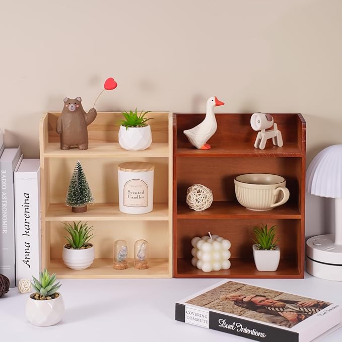 3-Tier Trinket Shelf, Small Display Shelf for Wall or Countertop, Solid Wood Knick-Knack Shelf for Collectibles, Crystals & Spice Village Storage, Natural Unfinished, DIY Stain