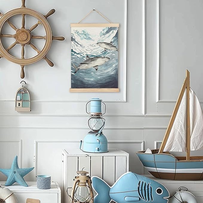RYYCDOI Shark Wall Decor, Shark Bathroom Decor, Under the Sea Wall Art for Nursery Kids Room, 12x16 Inches