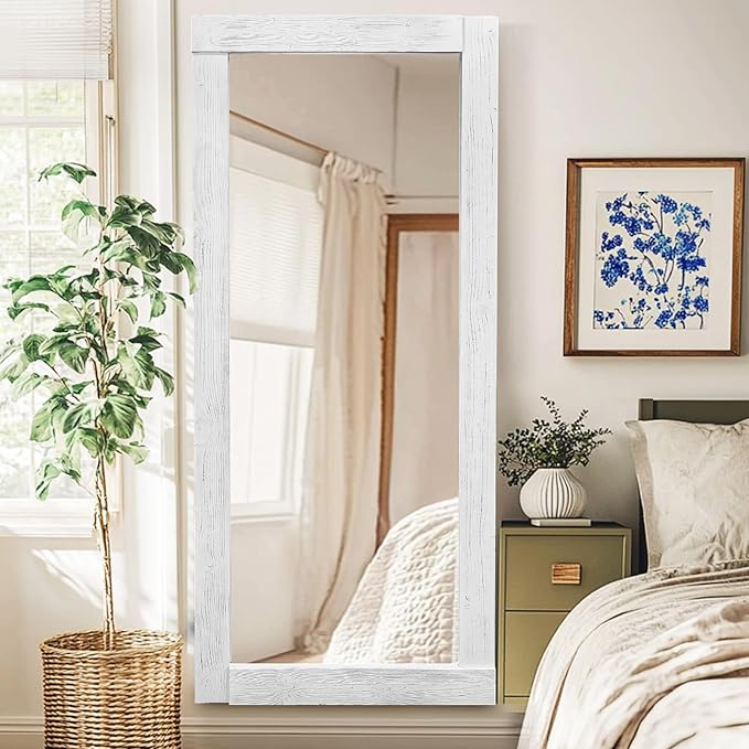 Full Length Mirror 71"x32" – Solid Wood Frame, HD Tempered Glass, Wall Mounted & Leaning, Rustic Modern Decor for Bedroom, Living Room, Entryway, White