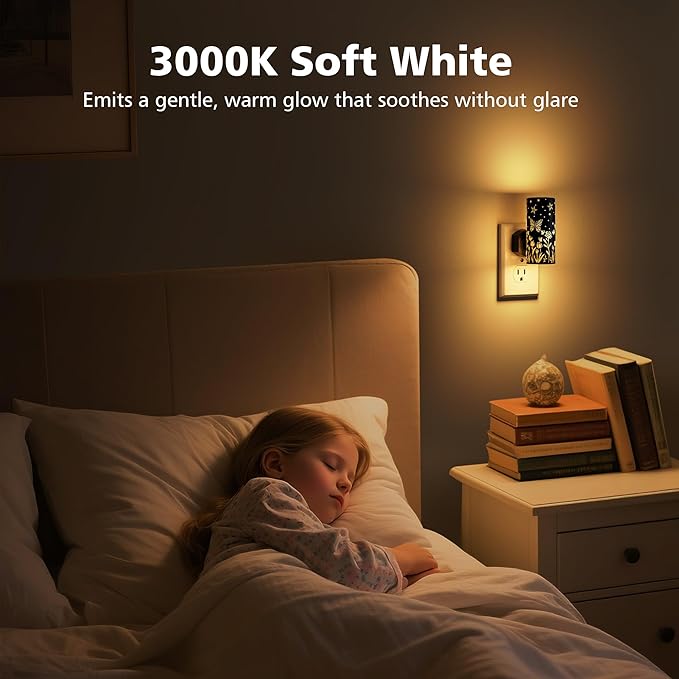 LED Night Lights Plug into Wall, 2-Pack 3000K Bright Plug in Nightlights, Dusk-to-Dawn, Dimmable 0-100LM, Auto-On/Off, Home Decor for Bedroom, Bathroom, Hallway, Kitchen, Black Butterfly