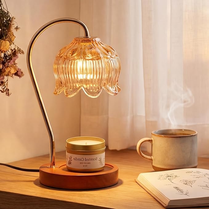 Funistree Candle Warmer Lamp Gift Set with 3 Jar Candles & Gift Box, Gifts for Women Christmas Birthday, Mom Sister Friend Gift, Lavender, Vanilla, Ebony, 2 Bulbs