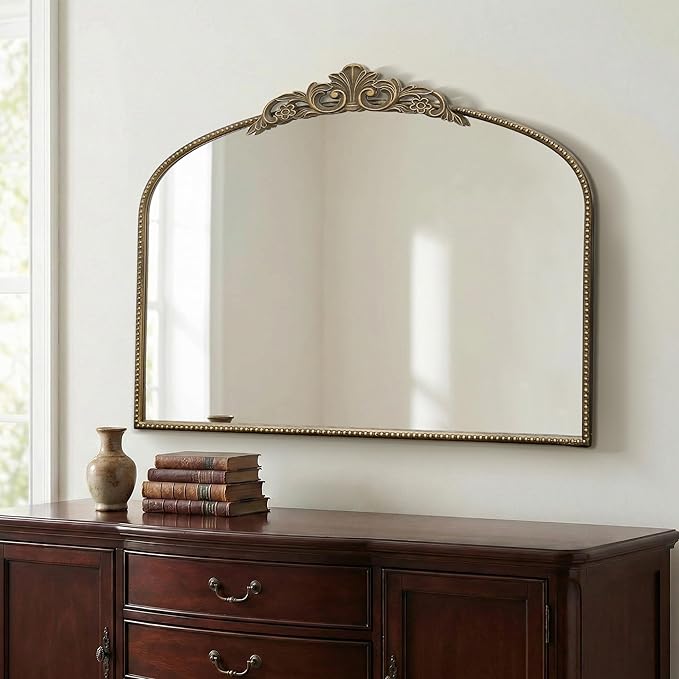 Micasso Large Antique Gold Mirror: 29"x 36" French Baroque Arched Mirror - Traditional Ornate Vintage Mirrors for Wall/Mantel/Entryway/Bathroom/Hallway - Home Decor for Living Room