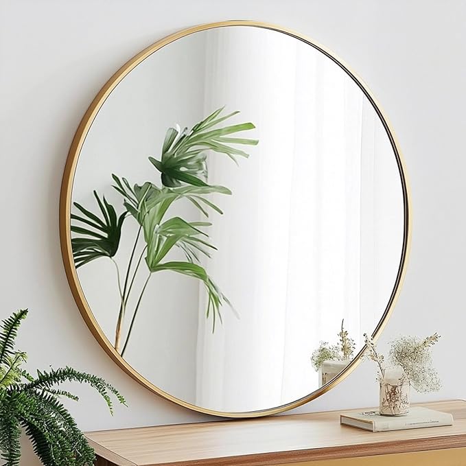 Oruii Gold Round Mirror, Gold Round Mirror 24 inch, Circle Wall Mirrors Metal Frame, Golden Circular Mirrors for Wall, Living Room, Bathroom, Entryway, Vanity, Hallway