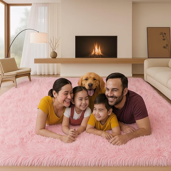 6x9 Rugs for Living Room, Cute Pink Rug for Bedroom,Plush Fluffy Carpet, Non-Slip Upgrade Baby Room Rug, Suitable for Kids Dorm Home Decor Aesthetics.