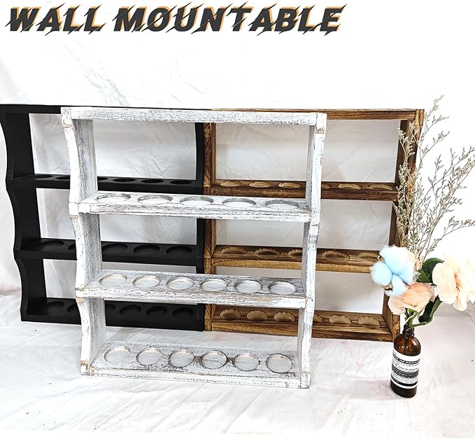 Wood Shot Glasses Holder Shot Glass Display Case for wall shot glass display Bar Collection Stand Collection Display Rack (Black)