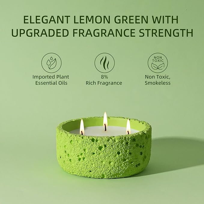 Viyffo 20oz Large Scented Candle - Sage & Bergamot, 3 Wick Home Scented Candle, Non Toxic Soy Candle for Women and Men, Lemon Green Textured Ceramic Jar, Luxury Fragrance, Modern Home Décor & Gift