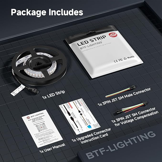 BTF-LIGHTING WS2812B ECO RGB LED Strip,UL Listed,Individually Addressable,3.28FT 144LED/m 144Pixel DC5V 5050SMD,Alloy Wire Flexible 3M Tape for DIY Chasing Color Project IP65(No Adapter or Controller)