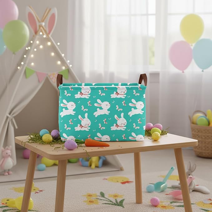 Large Rectangular Cute Kid Easter Basket Empty Bunny Eggs Easter Basket Gift Spring Room Storage Organizer Décor (E-07)