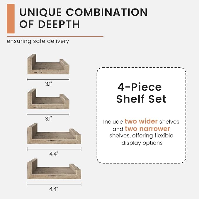 FLYJOE Floating Picture Ledge Shelves for Wall Set of 4, 24 Inch Wall Shelves with Lip Long Large Nursery Book Shelf for Toys Storage Kids Bookshelf Wall Mounted Living Room Bedroom Decor Frames