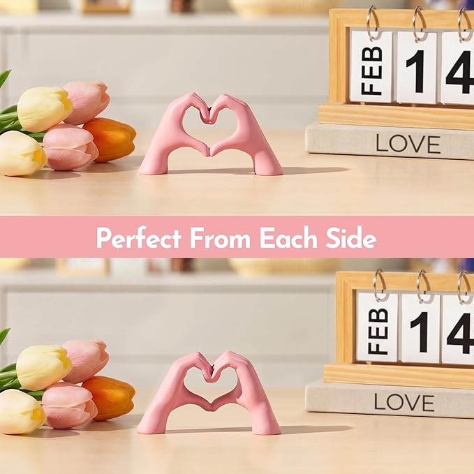 Gold Decor Living Room – Mini Small Heart Hands Sculpture – Shelf Decor Aesthetic – Cute Home Accent Table & Shelves – Love Statue - Gifts Girlfriend, Wife, Women, Teen Girls, Valentine (Pink, Mini)