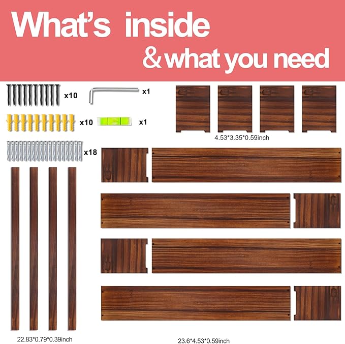 Fixwal Nursery Book Shelves, 23.6 Inch Floating Bookshelves for Wall Set of 4, Baby Nursery & Playroom Decor, Solid Wood Wall Mounted Shelves for Books and Toys Storage (Brown)