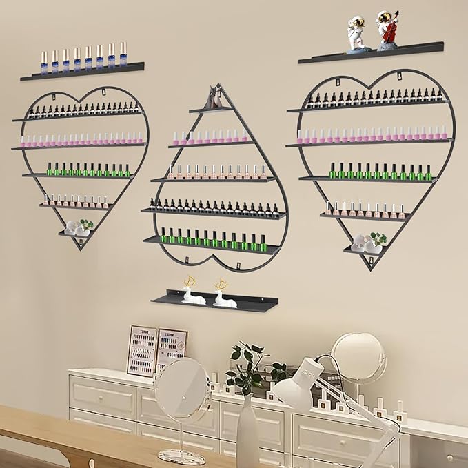 DYRABREST 5 Tier Metal Nail Polish Storage Rack - 6 Piece Organizer for Makeup, Jewelry Display - Wall Shelf for Salon, Holds 192 Bottles