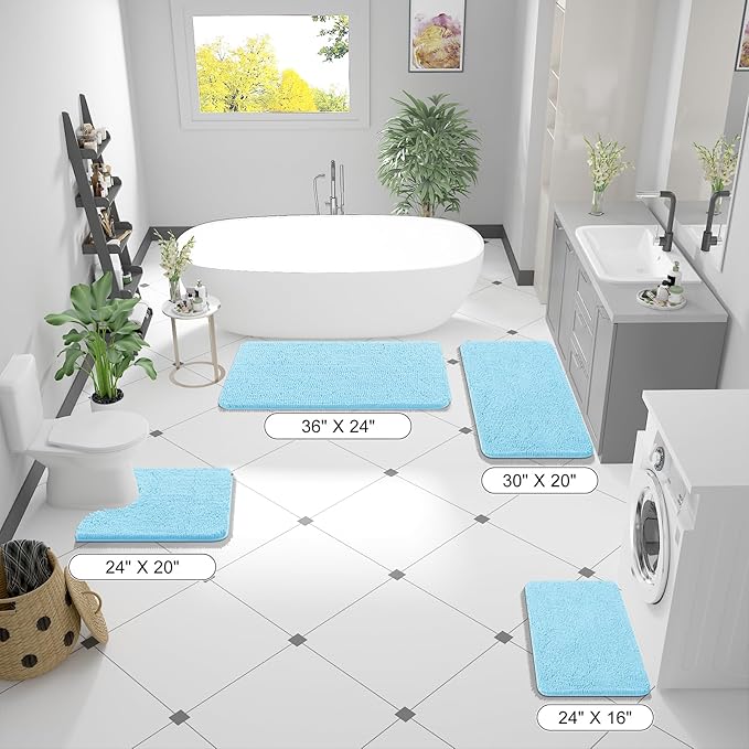 OLANLY Small Bathroom Rugs 24x16, Extra Soft Absorbent Chenille Bath Rugs, Rubber Backing Quick Dry, Machine Washable Bath Mats for Bathroom Floor, Tub and Shower, Home Decor Accessories, Sky Blue