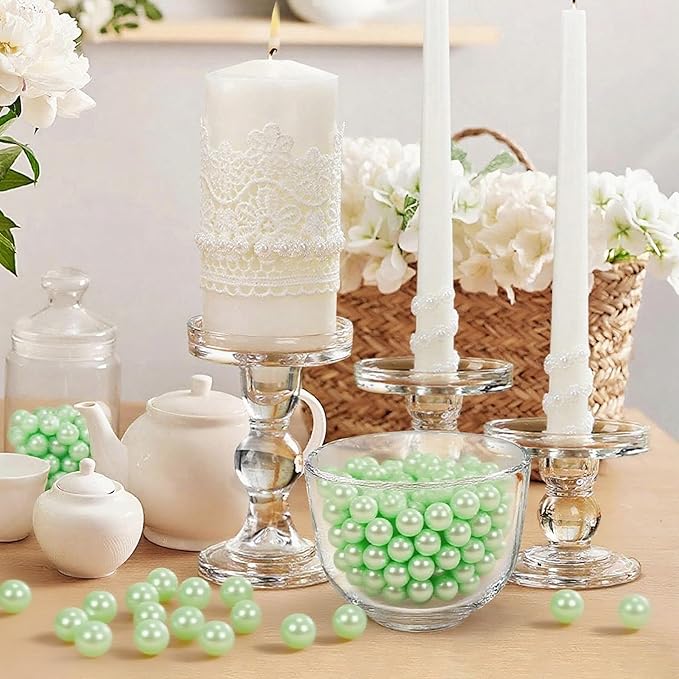 350Pcs Light Green Vase Filler Pearl Beads for Crafting 12mm Beads No Holes Decor Suitable for Wedding Decor, Party Decorations, Centerpiece Table Decorations