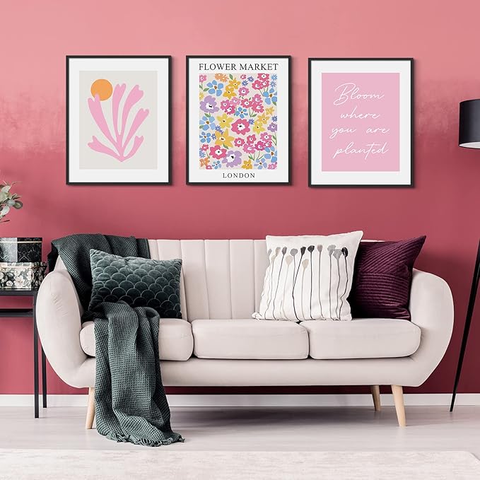 Habseligkeit Pink Danish Pastel Wall Decor for Girls Dorm, Boho Matisse Wall Art Prints, Flower Market Posters for Room Decor Aesthetic Unframed, 8x10in, Set of 6