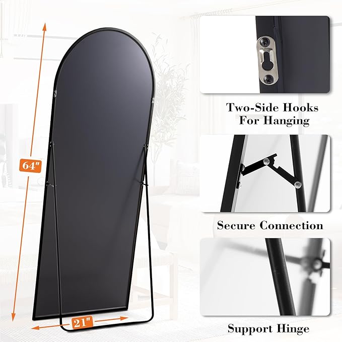 NEWBULIG Full Length Mirror, Full Body Floor Mirror with Aluminum Alloy Thin Frame, Wall or Standing Mirror for Bedroom, Living Room, Dressing Room