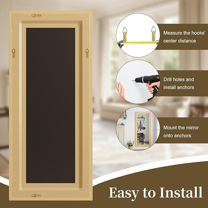 Syndra Modern Full Length Mirror Wood Frame, 65x24'' Large Floor Mirror with HD Tempered Glass & Wall Mount Option, Rectangular Standing Mirror for Bedroom, Living Room, Entryway, Farmhouse(Natural)