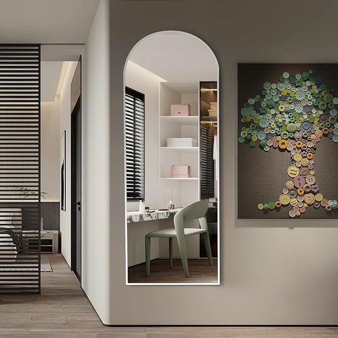 Rowjut Floor Mirror Arched Mirror Full Length 56"X20"Full Length Mirror can be Free Standing or Hanging on The Wall Used in Living Room Entrance Hall Corridor Room Bathroom etc (White