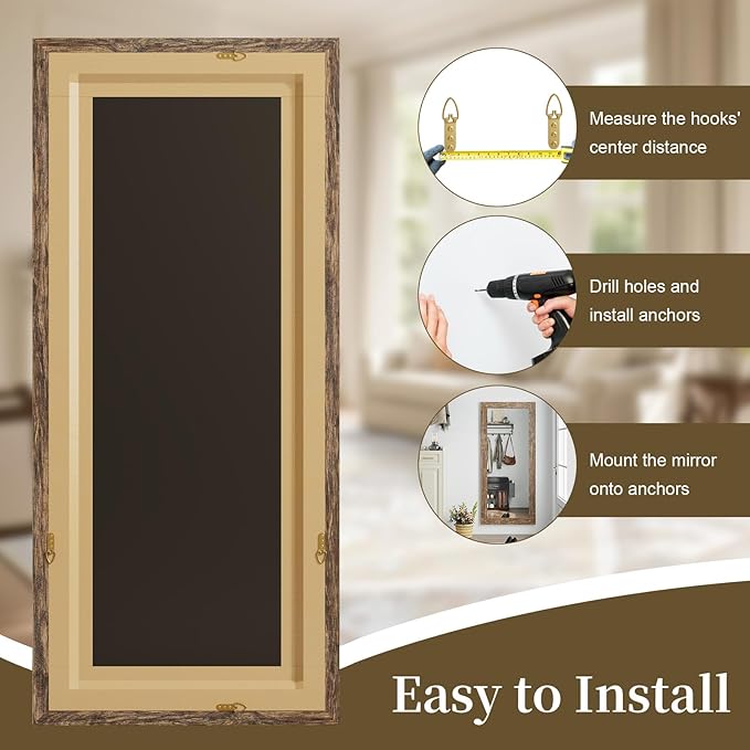 Syndra Modern Full Length Mirror Wood Frame, 65x24'' Large Floor Mirror with HD Tempered Glass & Wall Mount Option, Rectangular Standing Mirror for Bedroom, Living Room, Entryway, Farmhouse(Walnut)