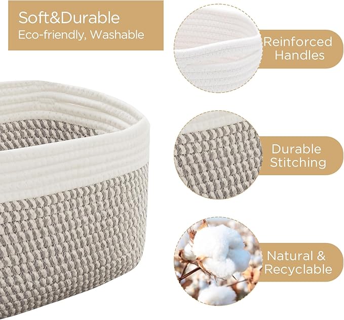 R RUNKA Small Cotton Rope Basket – Storage Bin for Organizing (10.6" x 6.7" x 6.7"), Bathroom Storage Basket for Shelf, Counter & Closet(White & Mixed Grey)