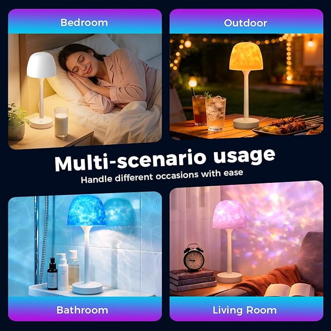 Waterproof Shower Lamp with 16 Color Ocean Wave Projector, Rechargeable LED Light with Remote & Touch Control, 3 White Modes, USB-C, for Bathroom, Bedroom, and Spa Gifts