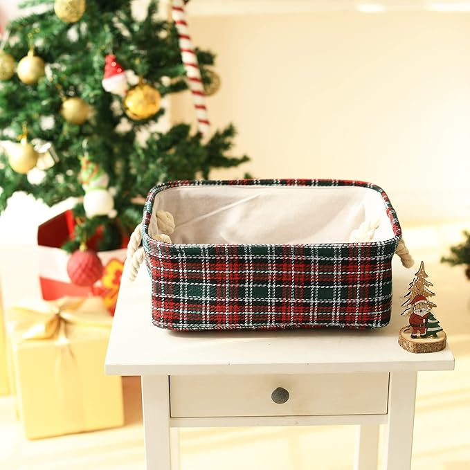 INough Christmas Baskets for Gifts Empty Red Christmas Gift Basket with Handles Christmas Bags Red Basket for Gifts Empty Collapsible Christmas Storage Bins for Baby/Living Room