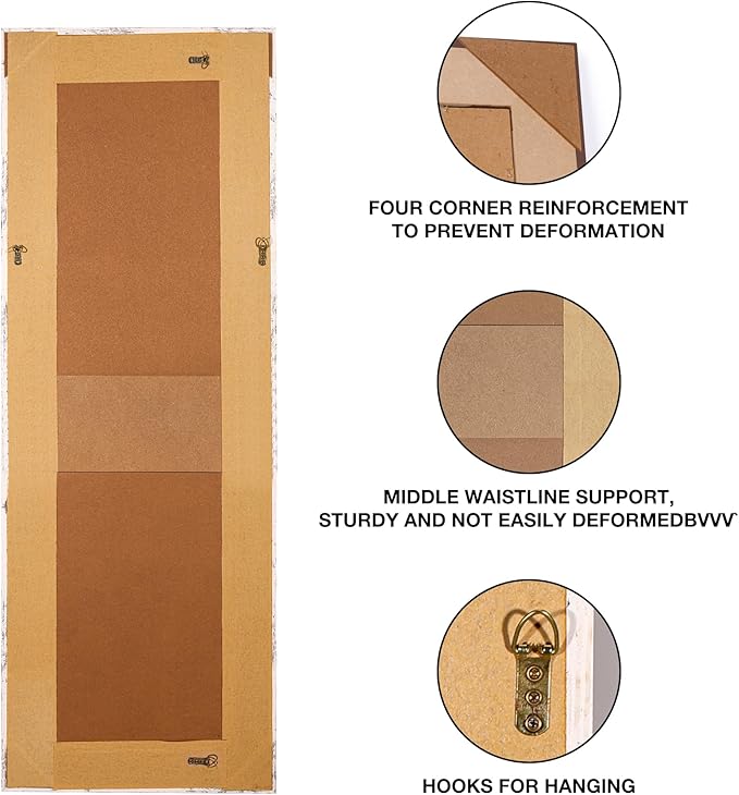 Syndra Farmhouse Full Length Mirror 61x22'', Rustic Floor Mirror, Large Dressing Mirror for Bedroom, Bathroom, Living Room, Vintage Solid Wood Frame, Wall Mounted or Leaning Against Wall Decor