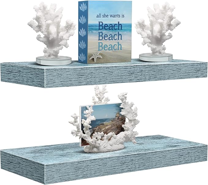 Sorbus Floating Shelves - 2 Pack 16 Inch Rustic & Blue Wall Shelves for Bedroom, Kitchen, Living Room, Bathroom Shelves, Home Decor, Office - Floating Shelf for Trophy, Books, Frames, Toilet Paper