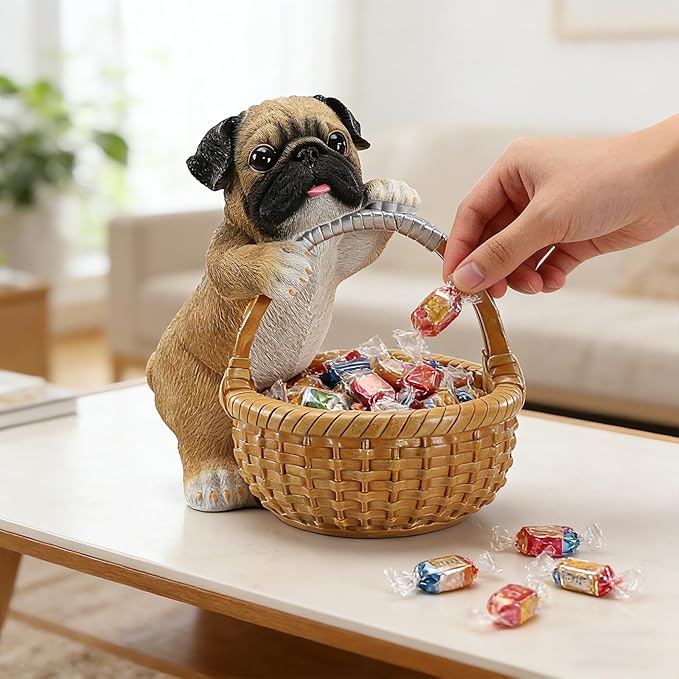 Dog Resin Storage Basket, Desktop Organizer for Remote & Keys, Cute Home Decor Tray, Ideal present for Pet Lovers.(Gray Pug)