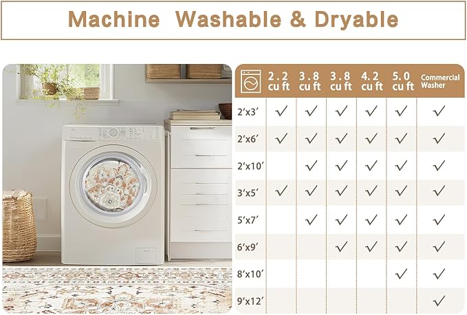 Srugn Washable Rugs 8x10 Area Rugs for Living Room,Rugs for Bedroom,Large Carpets,Ultra Soft Faux Wool Retro Dining Room Rug,Non Slip&Non-Shedding Low Pile Vintage Print Rug for Home Office,Orange