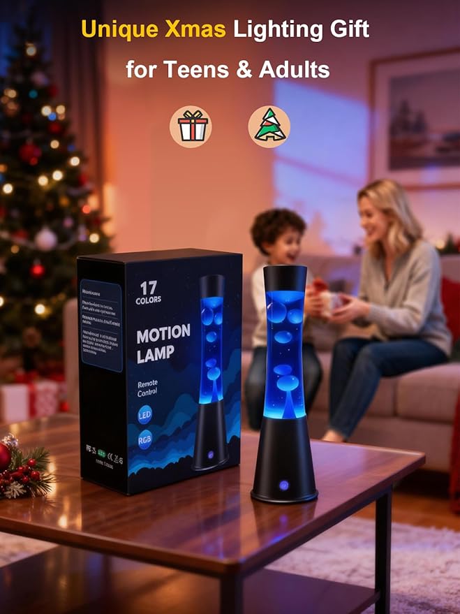 17-Color Changing Liquid Motion Lamp with Remote & Auto Shut-off, Soothing Mood Lamp for Bedroom, Office & Home Decor, 15.5 Inch Large LED Night Light, Unique Gift for Kids,Valentines, Teens & Adults