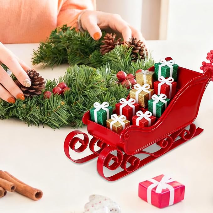 DOITOOL Mini Santa Sleigh Ornament Christmas Candy Bowl Christmas Sleigh for Xmas Tree Holiday Party Photo Prop Table Decor 9.8 x 4.7 x 4.1 Inch