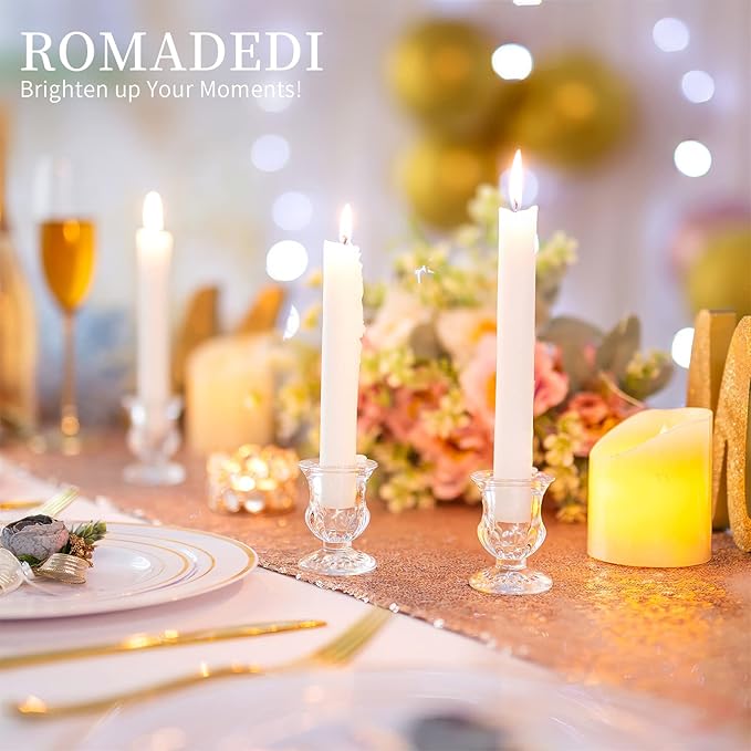 Romadedi Glass Taper Candle Holders - Set of 10 Clear Small Candlestick Holder Bulk, Thicker Glass Candle Sticks Set for Wedding Christmas Party Dining Table Table Centerpiece Decor