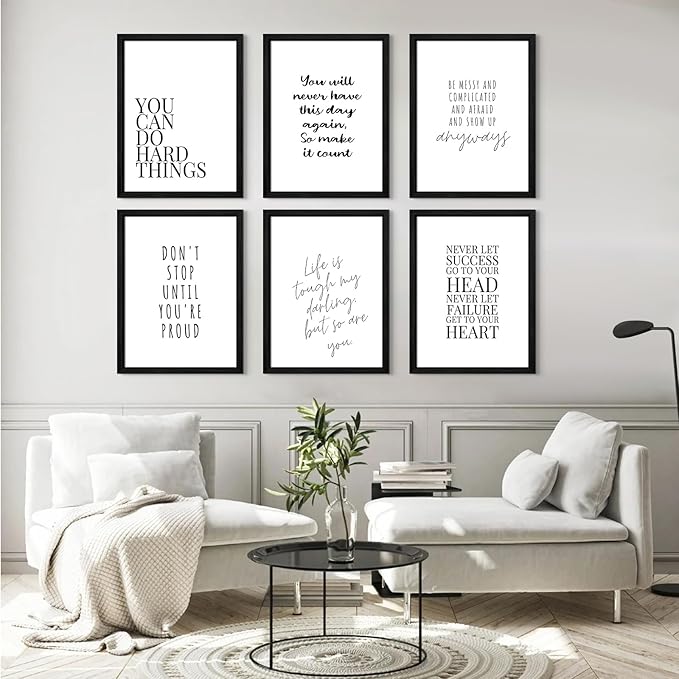 Office Inspirational Wall Art Decor Motivational Quotes Canvas Wall Art Positive Classroom Posters Pictures Office Inspirational Work Artwork for Women Home Bedroom 8x10 Inch Wood Framed Set of 6