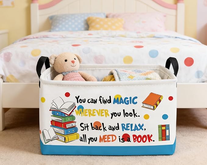 Essme Rectangular Kids Baskets,Book Storage Box,Cute Basket for Kids with Handles for Room Decor, Book Bins,Shelf Basket.(Book)