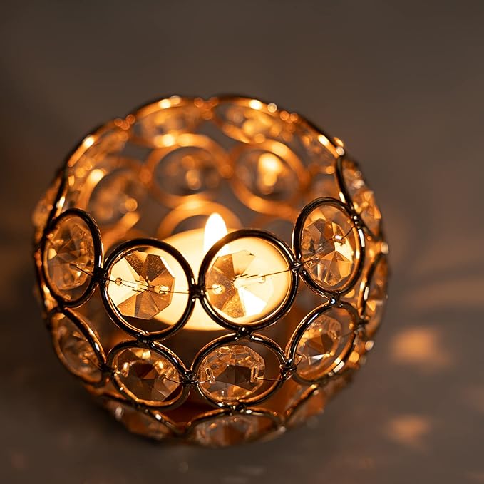 VINCIGANT Gold Crystal Votive Candle Holders for Table Tenterpiece,Small Bowl/Ball Tealight Candle Lantern for Thanksgiving Wedding Table Decoration, (4pcs)
