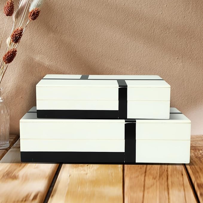 Handicrafts Home Large Decorative Storage Box with Lid – 10x4.5x2.5” Coffee Table Organizer, Keepsake- Decorative Boxes for Home Decor, Stylish Decorative Box for Office Decor- Mondrian- Black White